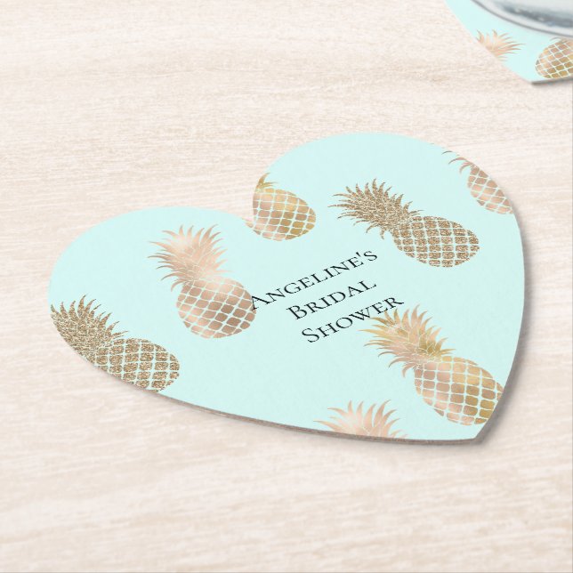 Chic Mint Guld Glam Pineapples Underlägg Papper (Vinklad)