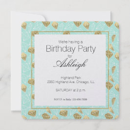 Chic Mint och Guld Diamonds Birthday Inbjudningar