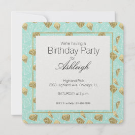 Chic Mint och Guld Diamonds Birthday Inbjudningar