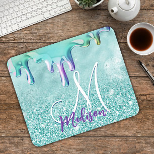 Chic mint ombre glitter unicorn dricks monogram musmatta