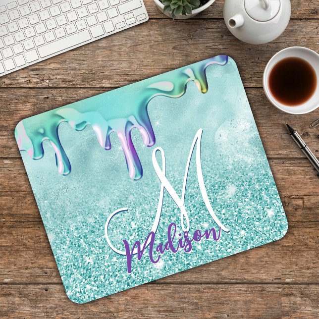 Chic mint ombre glitter unicorn dricks monogram musmatta (Skapare uppladdad)