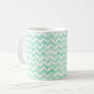 Chic Mint Watercolor Chevron Rand Kaffemugg