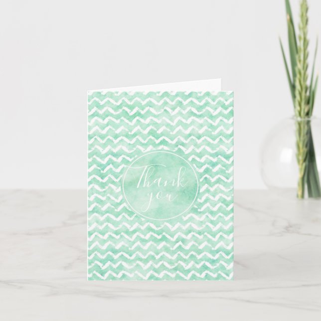 Chic Mint Watercolor Chevron Rand Tack Kort (Framsida)