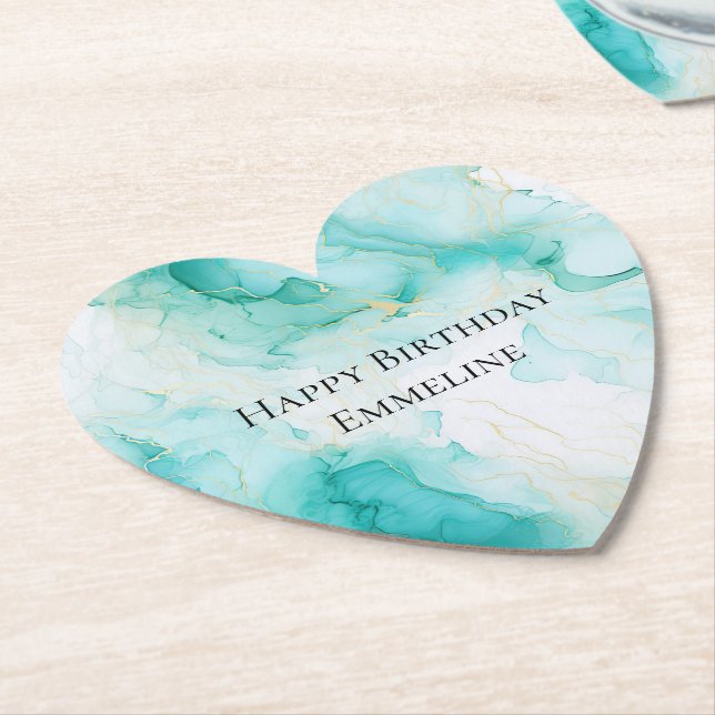 Chic Mint White Guld Birthday Underlägg Papper (Vinklad)