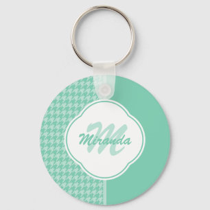 Chic Mintgrönt Houndstooth med monogramen och nam Nyckelring