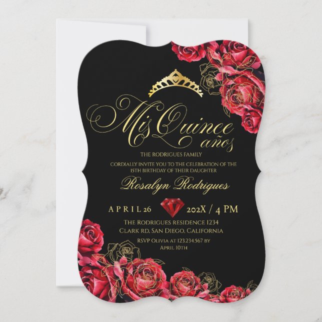 Chic Mis Quince Black Red Tiara Diamond (Framsida)