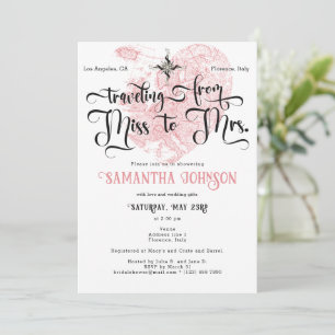 Chic miss till Mrs ♥ Heart Karta Travel Möhippa Inbjudningar