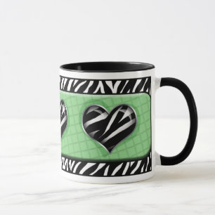 Chic Mitt hjärta Grönt Zebra tryck Mugg