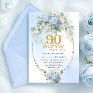 Chic Mjuk Blå Blommig Eukalyptus 90-årsdag Inbjudningar