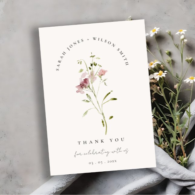 Chic Mjuk  Blommigt för skuggvattenfärg i Bröllop Tack Kort (Skapare uppladdad)