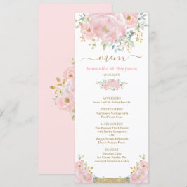 Chic Mjuk Rosa Watercolor Blommigt Bröllop-menykor Inbjudningar