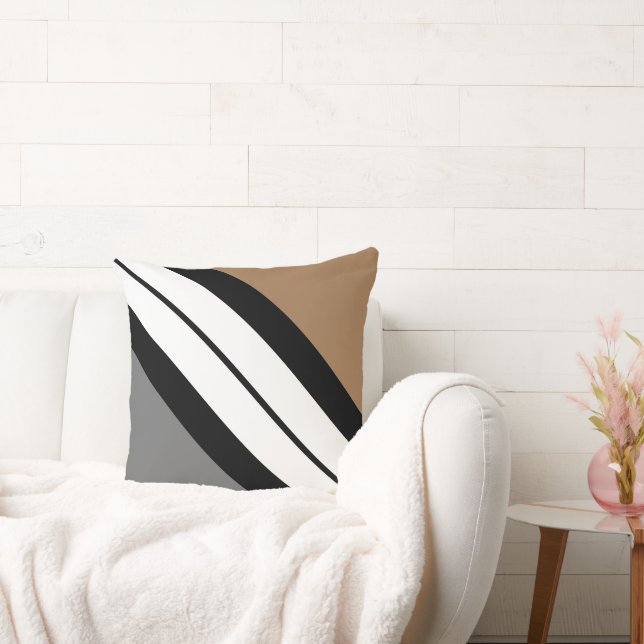 Chic Mocha Brown Grått Black White Diagonal Rand Kudde (Soffa)