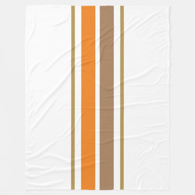 Chic Mocha Brown Orange Tävla Rand On White Fleecefilt (Framsidan)