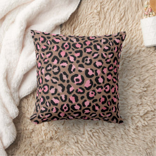 Chic mocha mousse, rosa och svart leopard Print Kudde