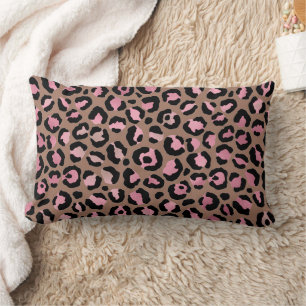 Chic mocha mousse, rosa och svart leopard Print Lumbarkudde