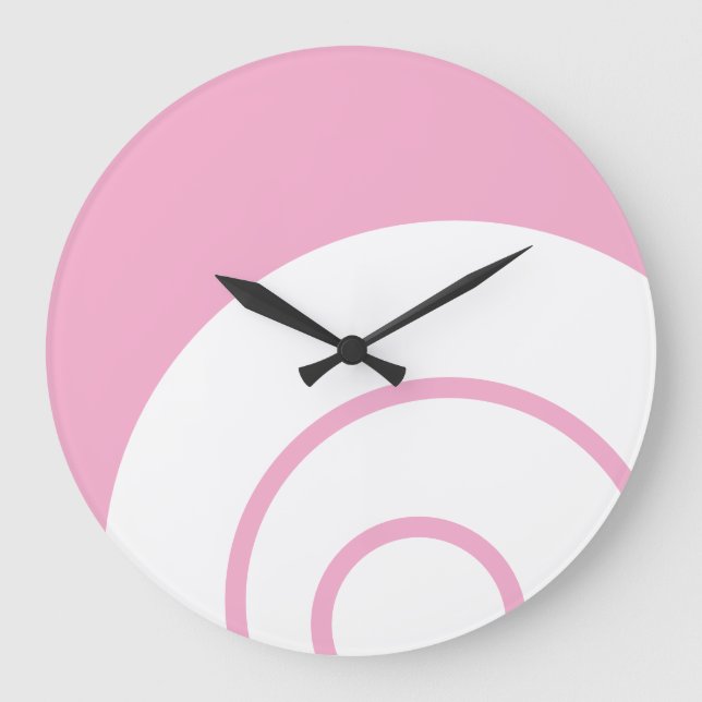 Chic Mod Snyggt Vit Concentric Rand på Rosa Stor Klocka (Framsida)