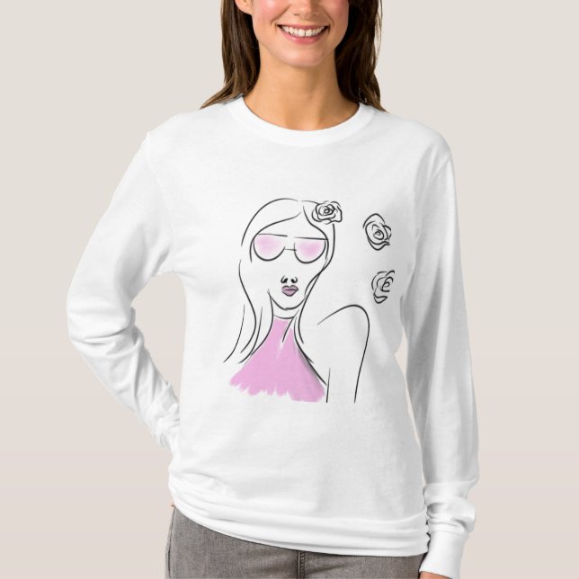 Chic Mode Illustration Långärmad T-Shirt (Framsida)