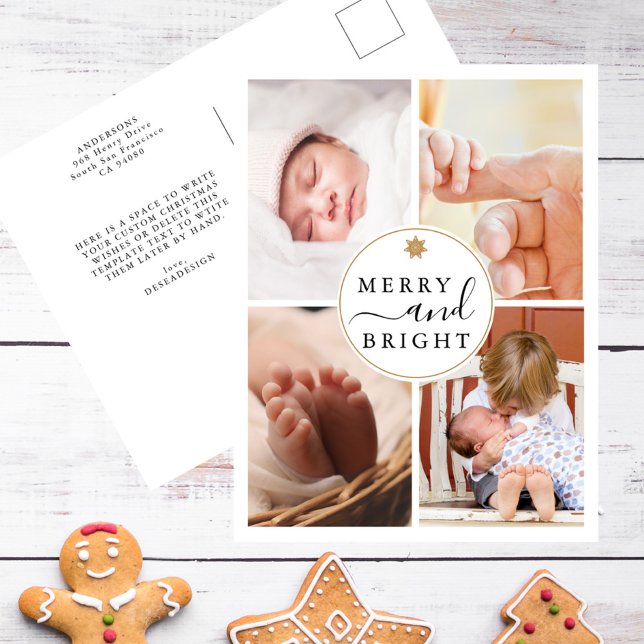 Chic Modern 4 Photo Merry & Bright jul Helg Vykort (Skapare uppladdad)