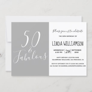 Chic Modern 50 Fabulous Grått 50:e födelsedagen Inbjudningar
