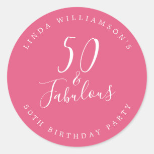 Chic Modern 50 Fantastisk Rosa 50-årsfirande Runt Klistermärke
