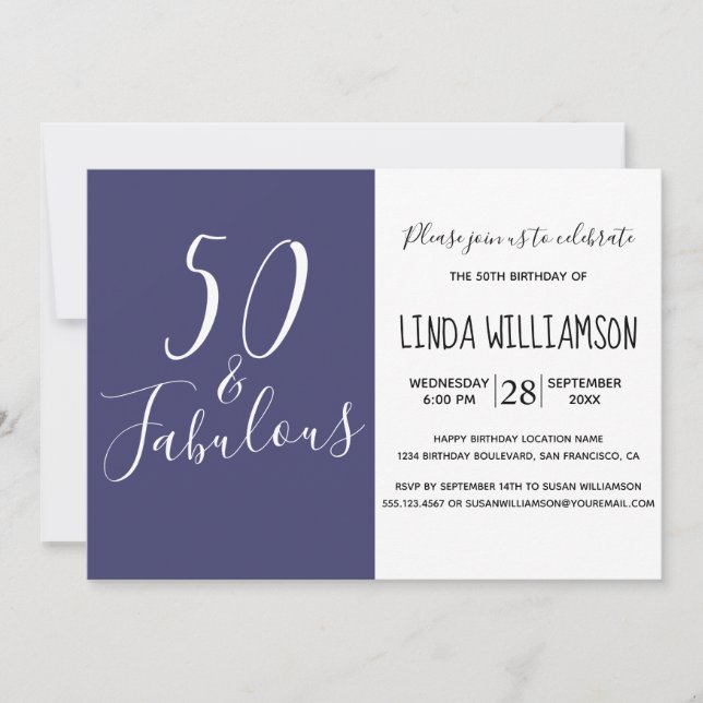 Chic Modern 50 flottans blå femtionde födelsedag Inbjudningar (Framsida)