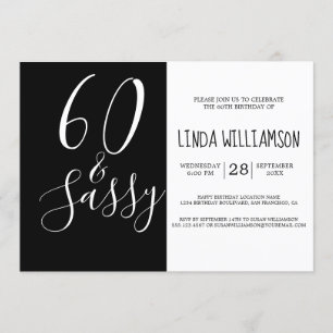 Chic Modern 60 Sassy Black White 60:e födelsedagen Inbjudningar