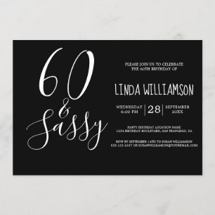 Chic Modern 60 Sassy Black White 60:e födelsedagen Inbjudningar