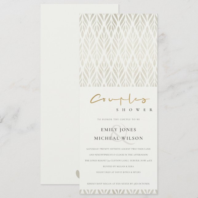 CHIC MODERN ART DECO WHITE SILVER PAR SHOWER INBJUDNINGAR (Fram/baksida)