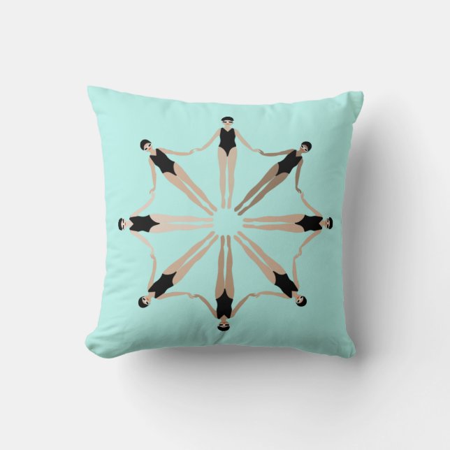 Chic Modern Artistic Synchronized Swimmers Blue Kudde (Framsida)