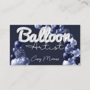 Chic Modern Balloon Artist Navy Blue Silver Visitkort