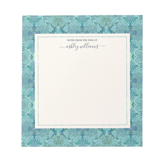 Chic Modern Baroque Mönster Blue Shades Anteckningsblock (Framsida)