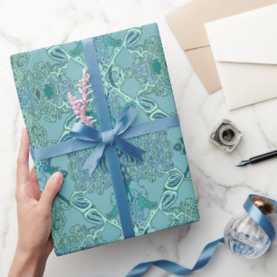 Chic Modern Baroque Mönster i blått och Grönt Presentpapper