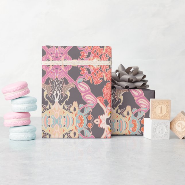 Chic Modern Baroque Mönster i Röd Rosa Lila Presentpapper (Baby Shower)