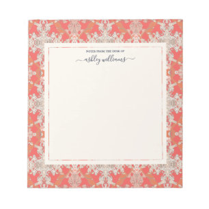Chic Modern Baroque Mönster Red Orange Ivory Anteckningsblock