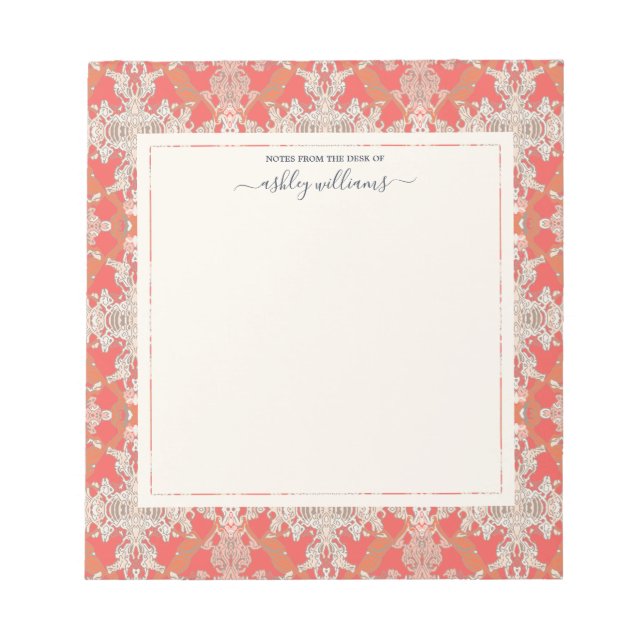 Chic Modern Baroque Mönster Red Orange Ivory Anteckningsblock (Framsida)