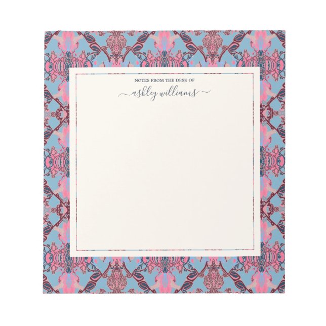 Chic Modern Baroque Mönster Rosa Blue Anteckningsblock (Framsida)