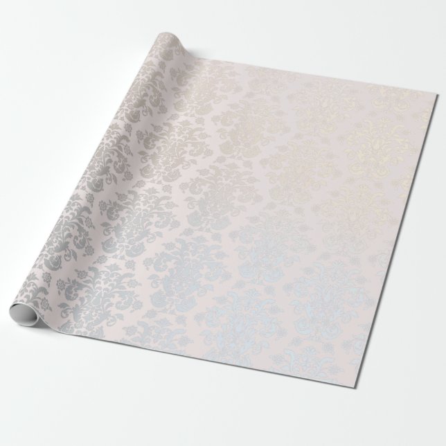 Chic Modern Beauty Silver Nacre Damask Pattern Presentpapper (Utrullad)