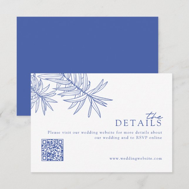 Chic Modern Blå Bröllopswebbplats/Detaljer Tilläggskort (Fram/baksida)