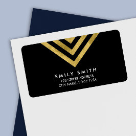 Chic Modern Black and Faux Guld Geometric Adress Adressetikett