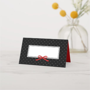 Chic Modern Black Polka Dot med Red Ribbon Placeringskort