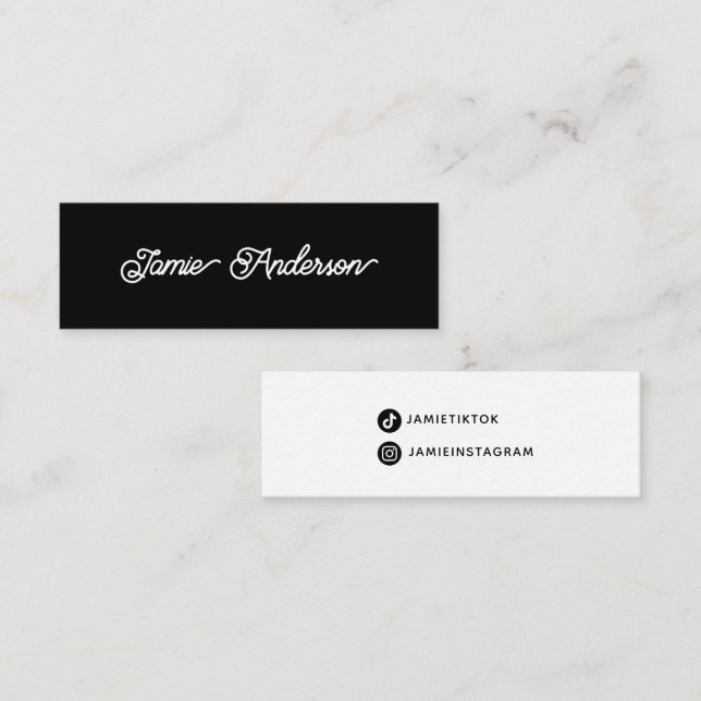 Chic Modern Black Script Social Media Influencer Mini Visitkort (Fram/baksida)