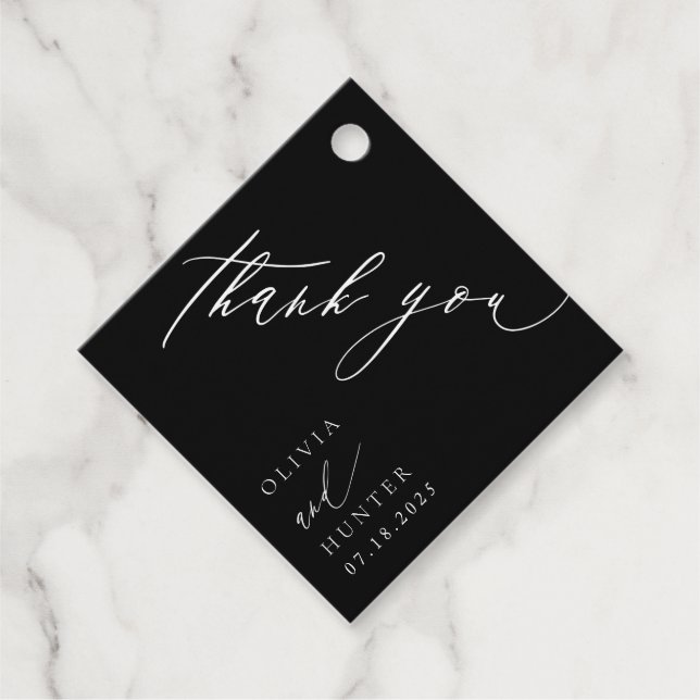 Chic Modern Black & White Bröllop Gåvor Etiketter (Framsida)