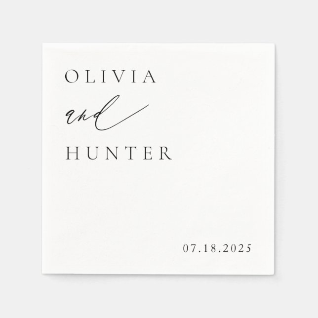 Chic Modern Black & White Bröllop Pappersservett (Framsidan)