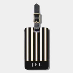 Chic Modern Black White Guld Stripe Monogram Lugg Bagagebricka