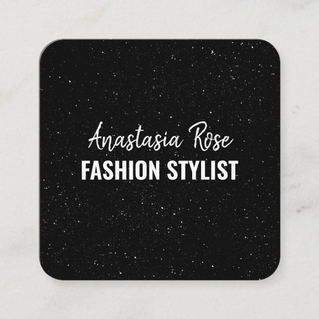 Chic Modern Black White Minimalist Glitter Galaxy Fyrkantigt Visitkort (Framsida)