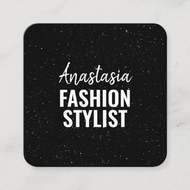 Chic Modern Black White Minimalist Glitter Galaxy Fyrkantigt Visitkort (Framsida)