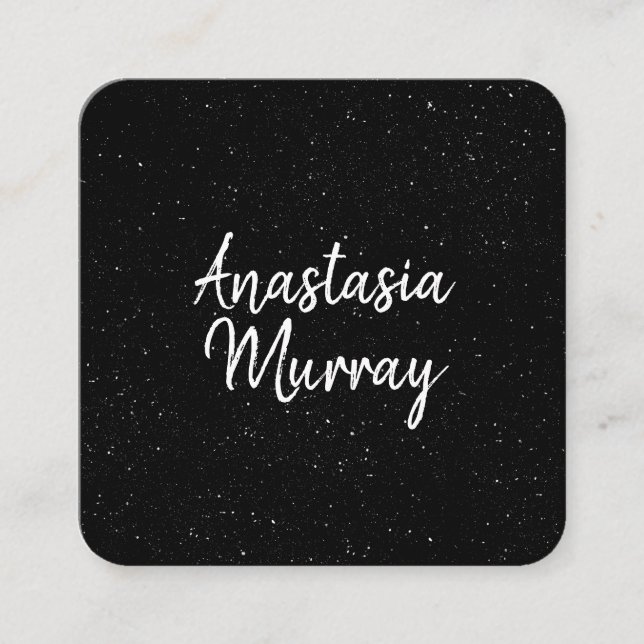 Chic Modern Black White Minimalist Glitter Galaxy Fyrkantigt Visitkort (Framsida)