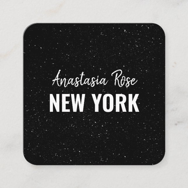 Chic Modern Black White Minimalist Glitter Galaxy Fyrkantigt Visitkort (Framsida)