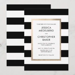 Chic Modern Black White Rand Ro Guld Bröllop Inbjudningar
