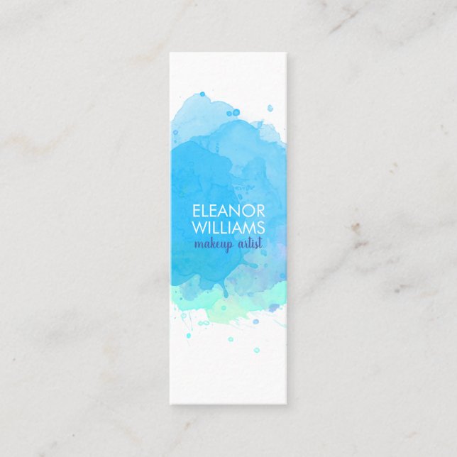 Chic Modern blått vattenfärgsruta, ruta Mini Visitkort (Framsida)